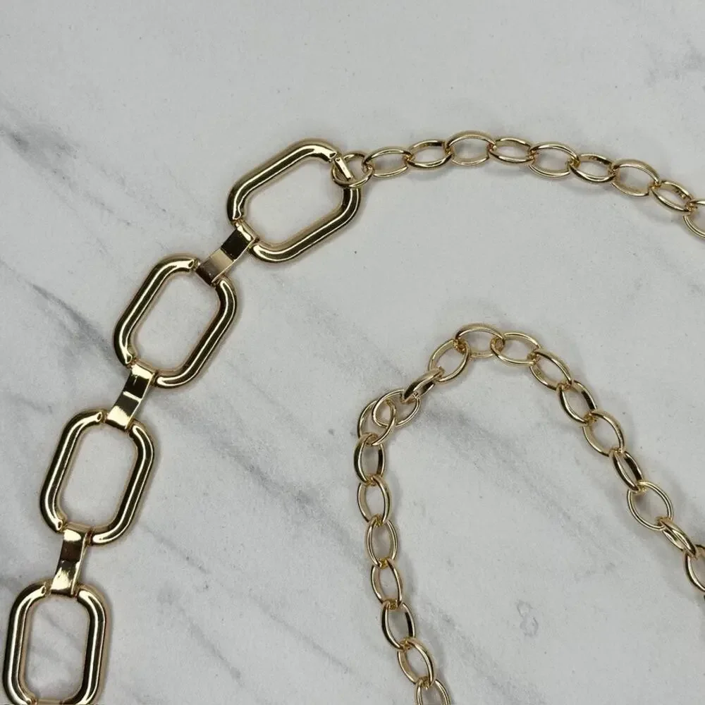 Gold Tone Metal Rectangular Chain Link Belt One Size (OS) ✨